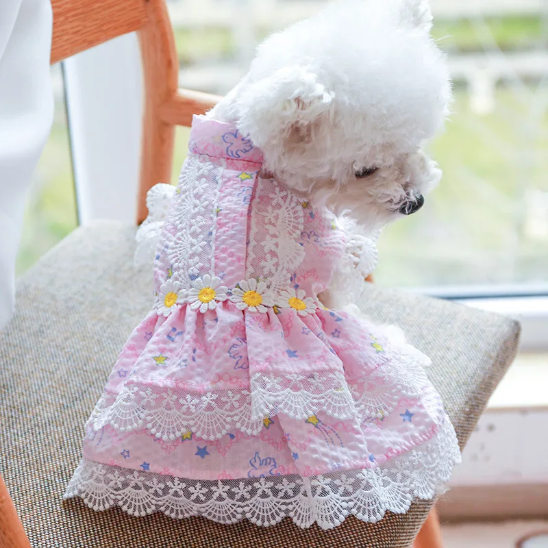 

Dog Clothes 2022 Spring and Summer New Dog Cat Clothes Teddy Bear Small and Medium Dog Clothes 22 Floral Princess Lace Skirt