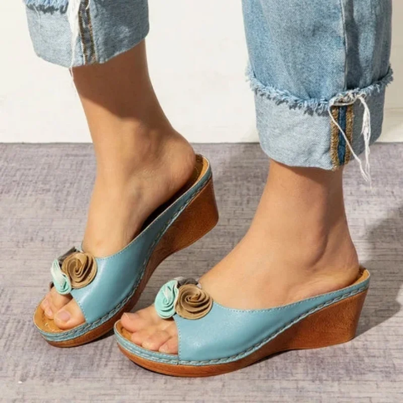 

Rome Casual Sandals Women Wedges Sandals Flowers Open Toe Fish Mouth Med Summer Women Shoes Fashion 2022 High Heel Shoes