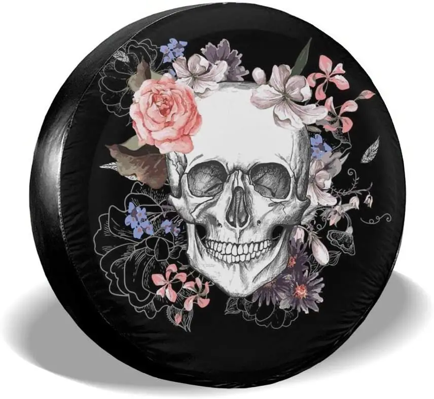 

Spare Tire Cover Pink Floral Sugar Skull Flower for Car Trailer Rv Truck Sunscreen Dustproof Corrosion Proof Wheel Cover