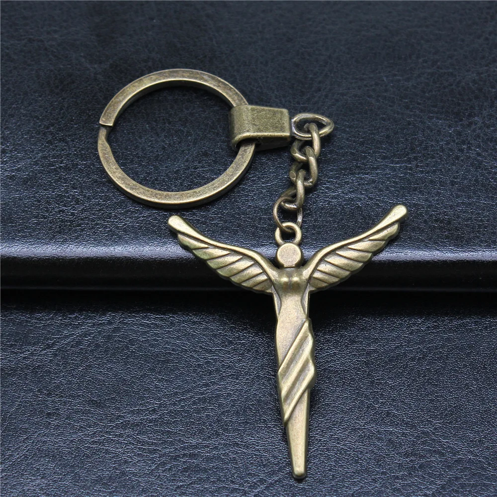 Женский и мужской брелок, металлический держатель «сделай сам», цепочка, античный бронзовый цвет, 49x44 мм, подвеска в виде ангела, Подарочный Брелок