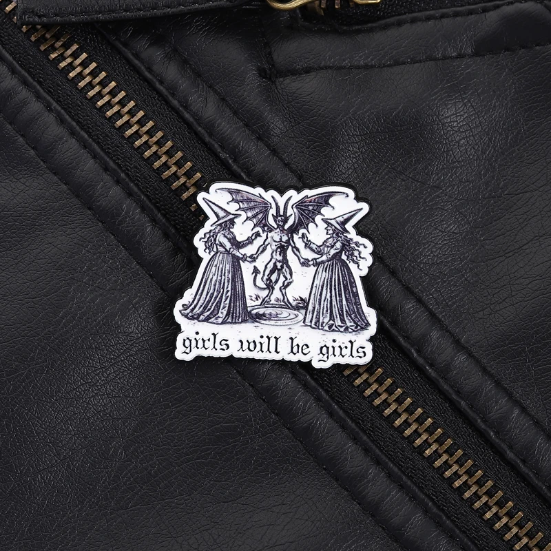 Фото Эмалевый значок «Girls Will Be Girls», феминизм, ведьма, необычные женские броши в стиле готика и панк, украшения, подарки для друзей №5