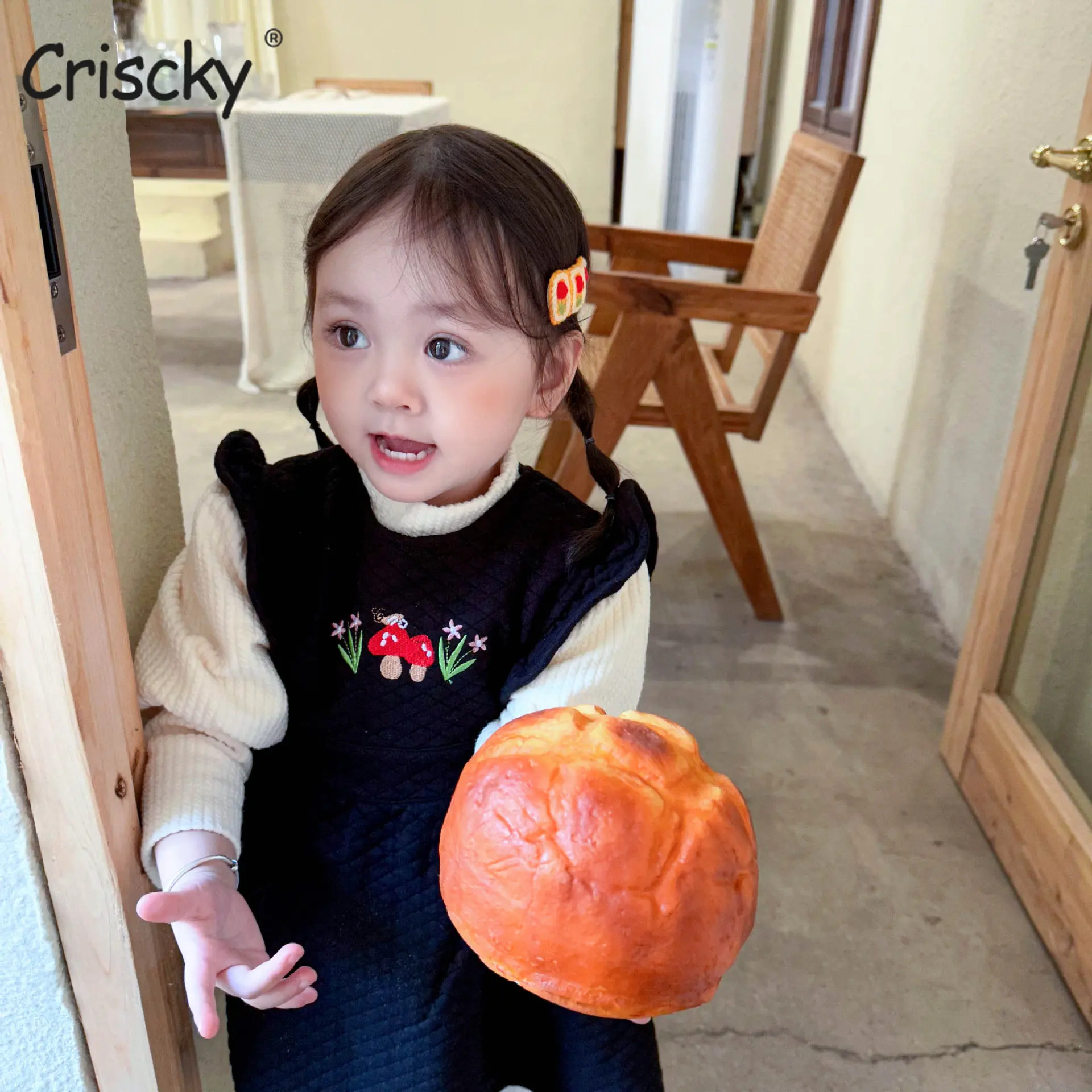 

Criscky 2022 Autumn Winter Clothes Baby Girl Dresses Casual Fashion Style Cute Floral Warm Thick Dress and Cotton Top