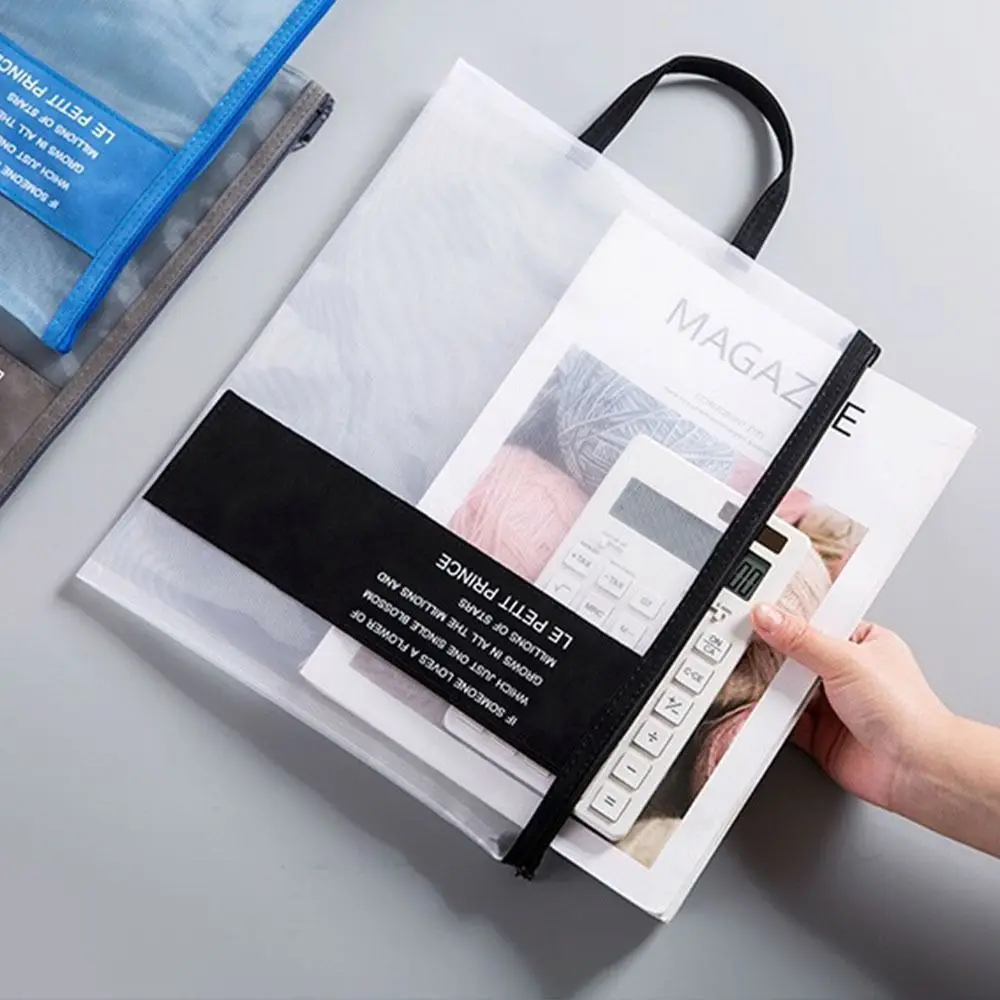 

1 PCS Portable A4 Mesh File Folders Durable Zipper Storage Bags Simple Transparent Test Paper Folder