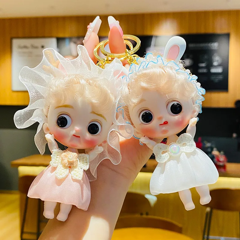 

Cartoon Cute Yarn Dress Big Eyed Doll Bag Car Keychain