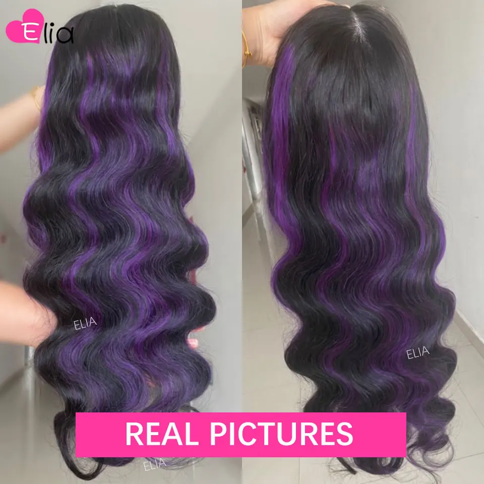 13x6 Transparent Lace Front Wig Human Hair Highlight Purple Green Body Wave Closure Wig 4x4 5x5 Preplucked Free Shipping 2022