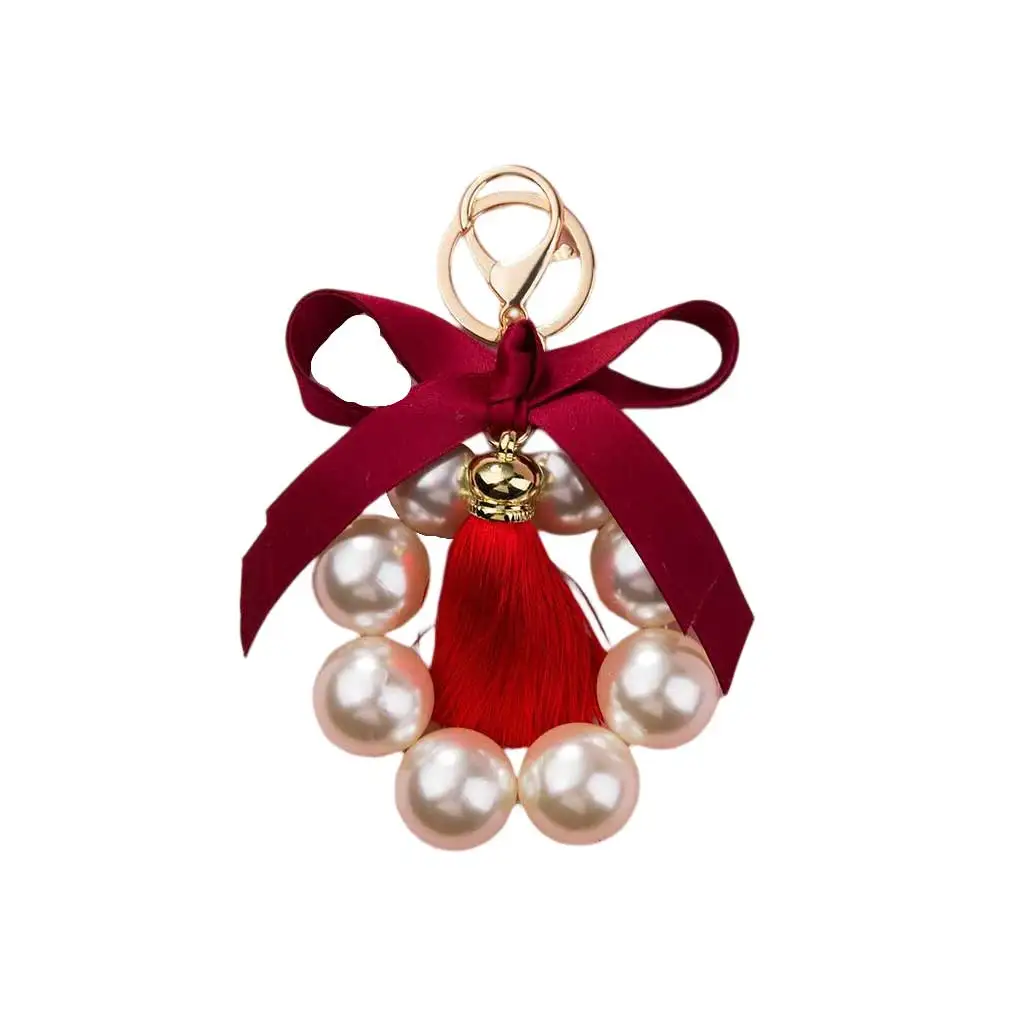 

Keychain Bowknot Pearl Tassels Car Key Ring Modern Handmade Charm Pendant Accessories Ornaments Party Gifts Universal