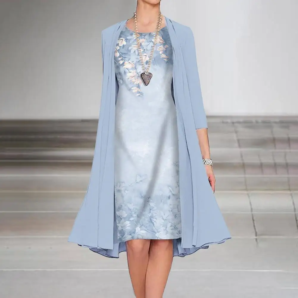 

1 Set Casual Cardigan Dress Set Floral Print Spring Summer Office Lady Cardigan Dress Elegant Bohemian Coat Dress