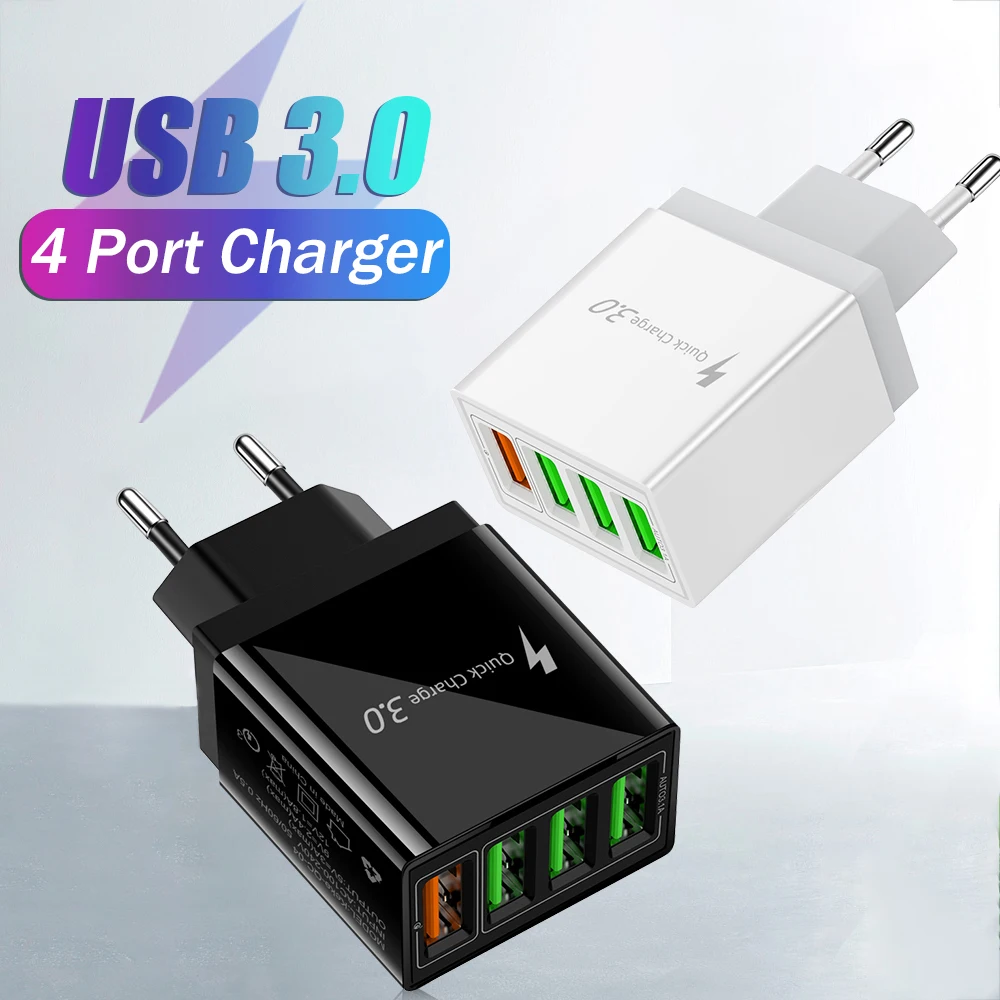 

4 Ports Fast Charger Quick Charge 3.0 For iPhone Charger For Samsung S10 S9 Plug Xiaomi Mi Huawei Mobile Phone Chargers Adapter
