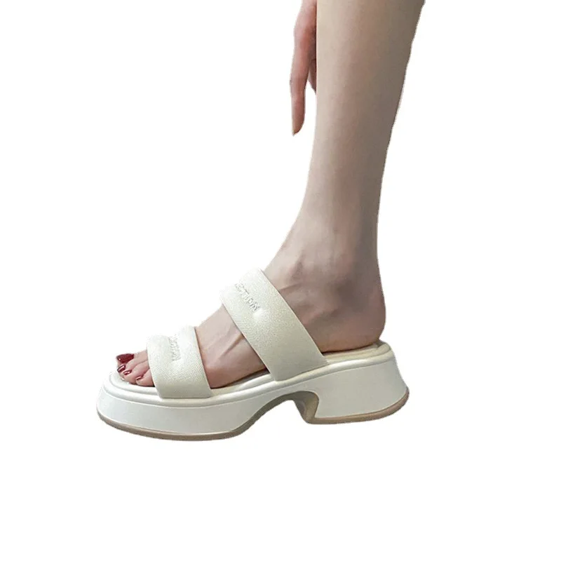 FAFA Slippers Female External 2023 Summer Round Head Thick Bottom Comfortable Non-slip Hundred With Beach A Word Slippers