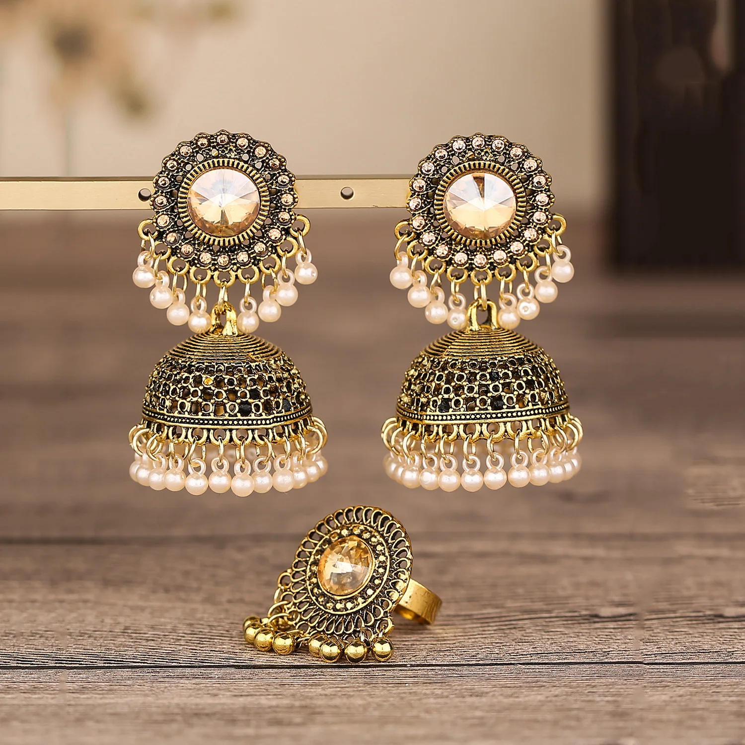 

New 2022 Vintage Bohemian Handcrafted Pendant Earrings Personality Stud Ring Set
