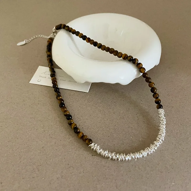 

Minar Luxury Natural Stone Shiny Silver Water Wave Chain Chokers Necklaces for Women Wholesale Beads Strand Beaded Necklace