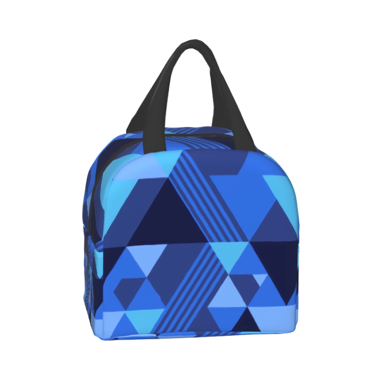 

Переносная изолированная сумка-тоут для ланча с синим мраморным геометрическим рисунком, водонепроницаемая красочная абстрактная треугол...