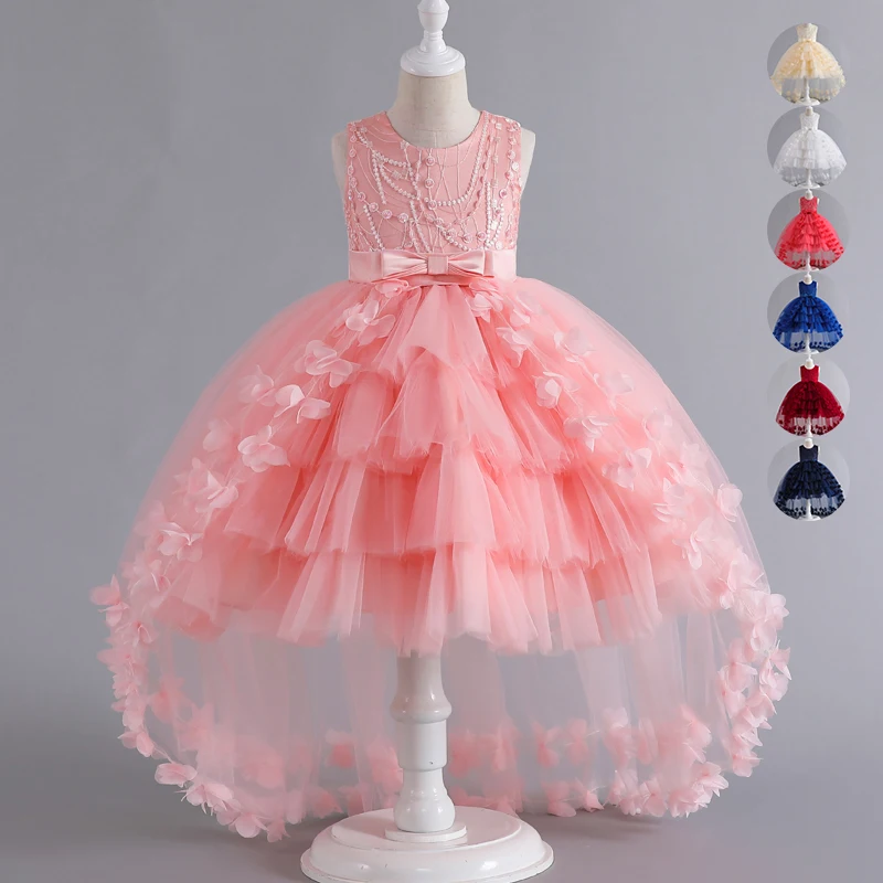 

A288 Girls' Formal Evening Trailing Dress Pengpeng Skirt Sleeveless Princess Fluffy Cake Dinner Performance Dance