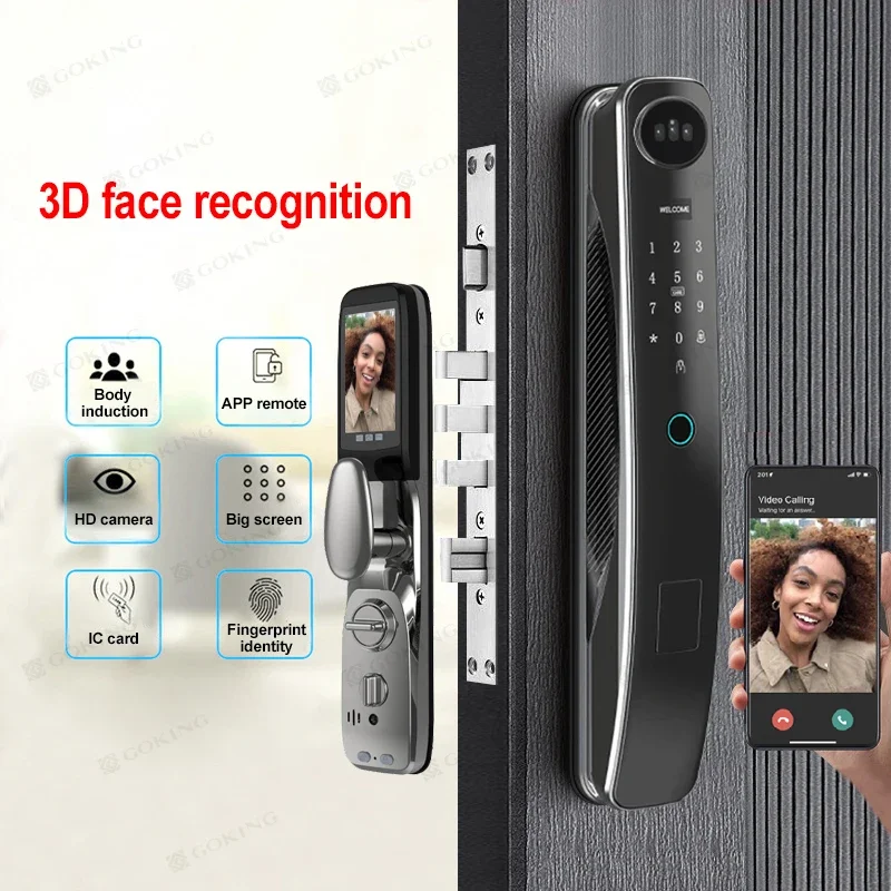 Фото 003 Goking 3d распознавание лиц дверной замок умный видеовызов домофон приложение tuya деревянный дверной замок для дома с камерой №3