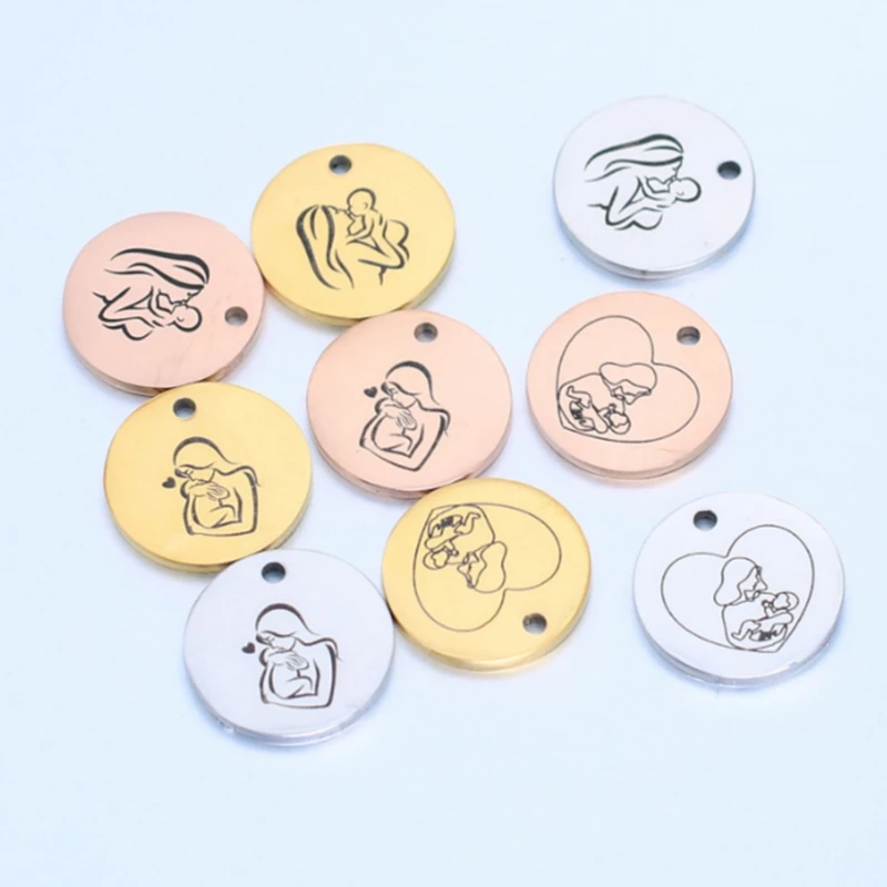 

20Pcs 15mm Mirror Polished Stainless Steel Round Disc Charms Mother Parents Love For DIY Necklace Festival Gift