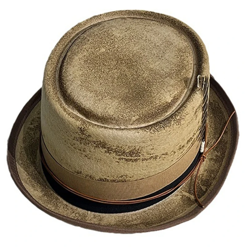 

Distressed Gentleman Hat Outdoor Flat Top Fedoras Hat for Teens Carnivals Party