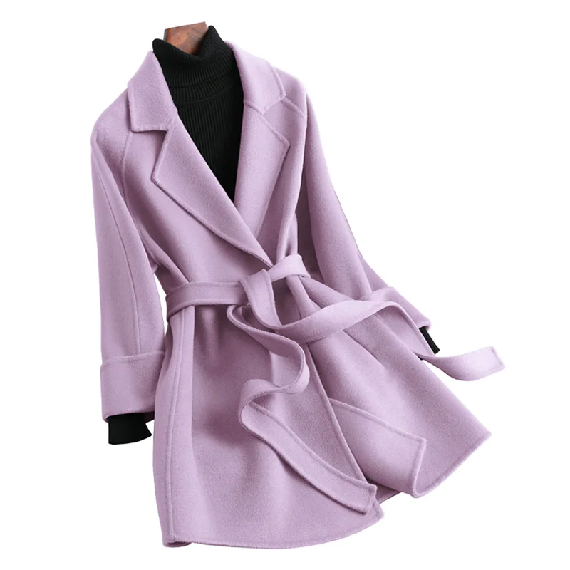 

Winter Cashmere Wool Belt Outerwear Jacket Spring Autumn Women Natural Wool Coat Women's Cloth Coat S3654