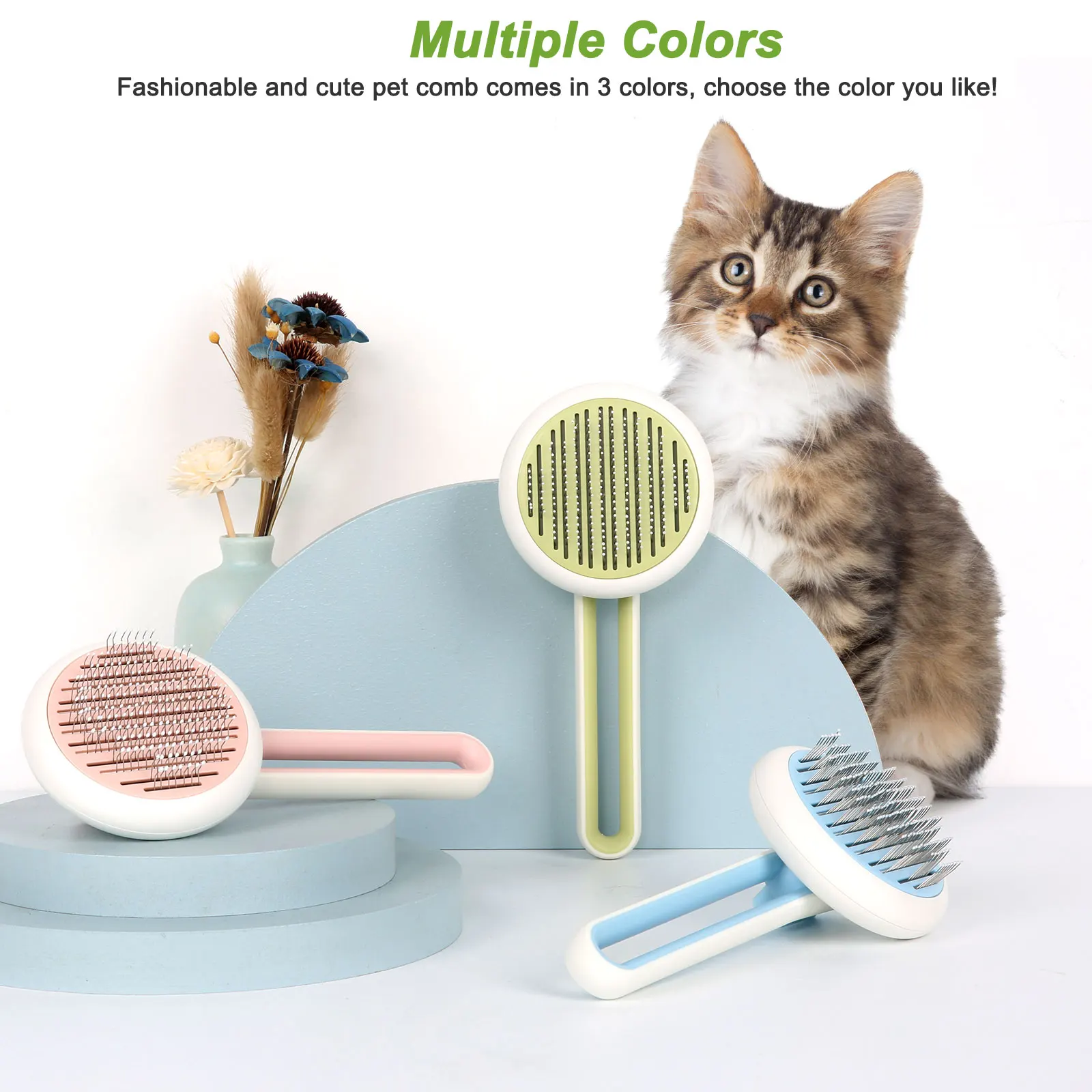 

Cat Comb High Quality Pet Self Cleaning Slicker Brush for Dog and Cat Removes Undercoat Tangled Hair Pet Grooming Supplies