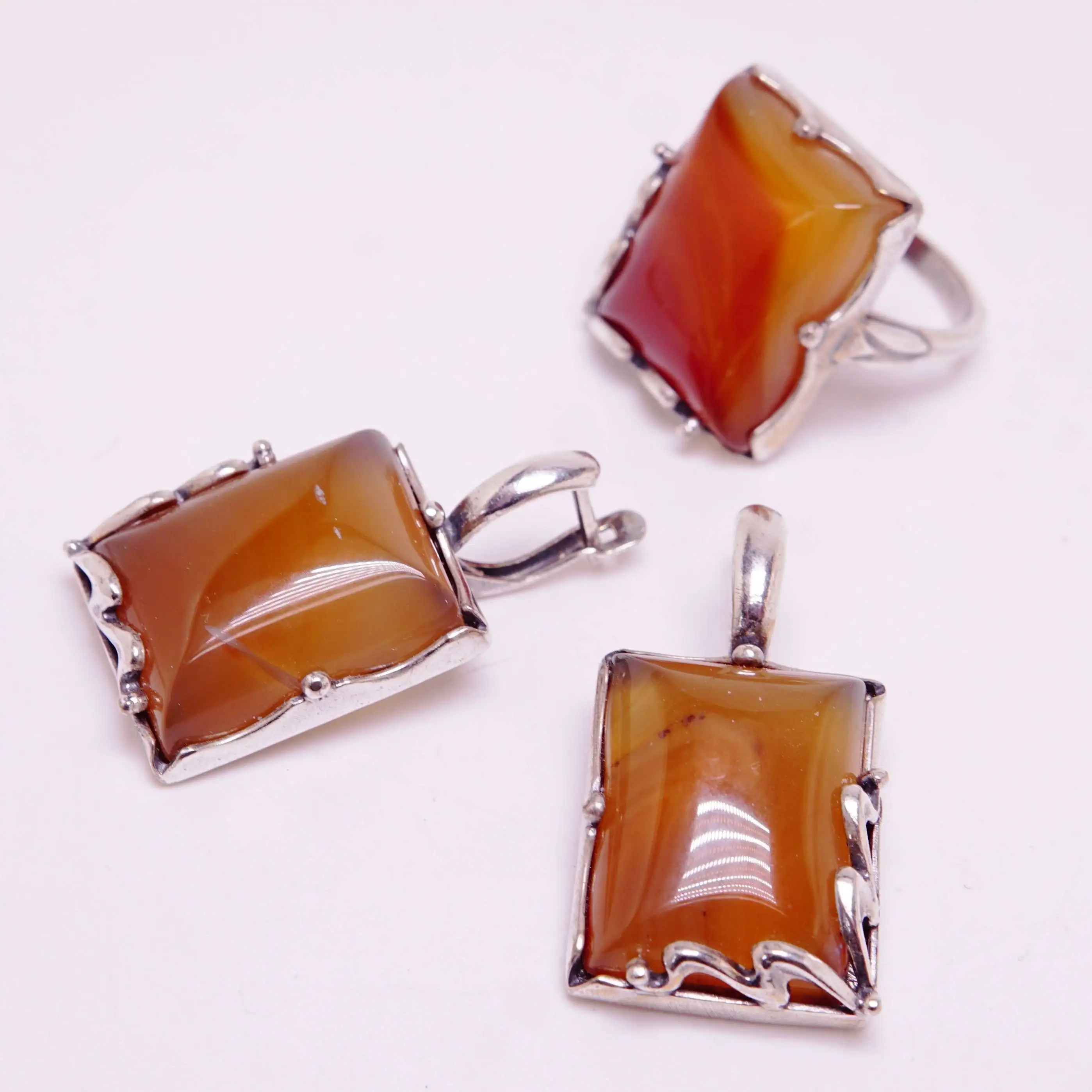 Earrings &quotgood&quot large carnelian natural silver-plated 12 Mk stones set 3794 good things |