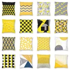 Наволочка для подушки, квадратная, в черно-желтую клетку, с 3D-принтом, для гостиной