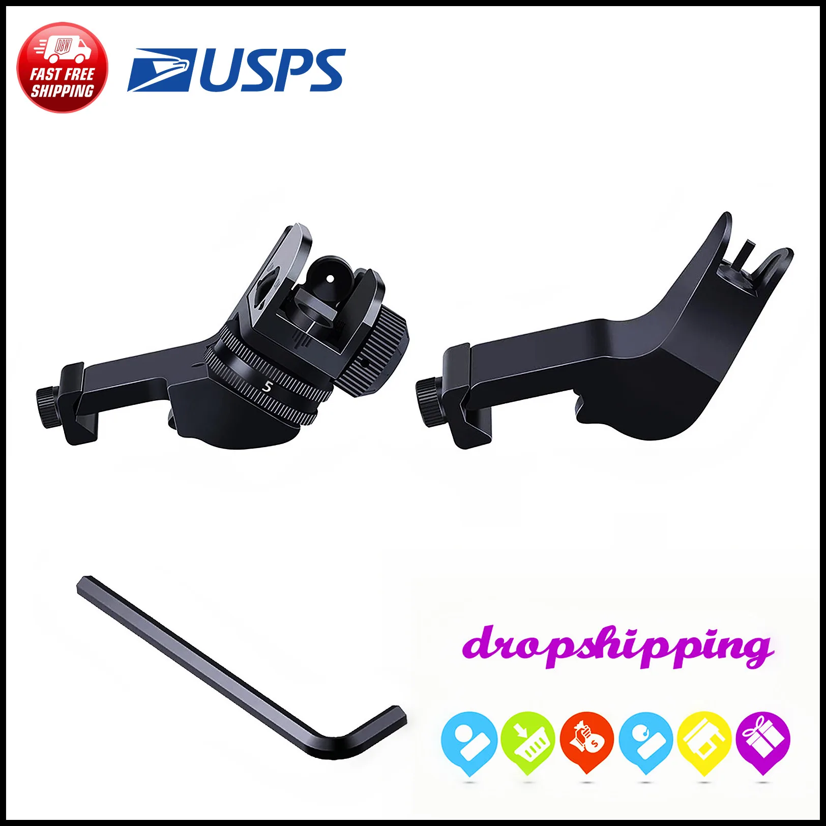 

USPS Front and Rear 45 Degree Offset Rapid Transition BUIS Backup Iron Sight Set Tactical Hunting Optical Collimator Sight