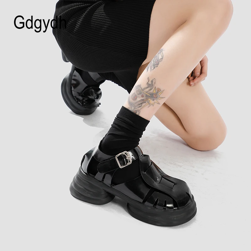 

Gdgydh Faux Leather Multi Buckle Ankle Strap Gladiator Chunky Platform Caged Sandals for Women Soft Sole Comfortable Top Quality