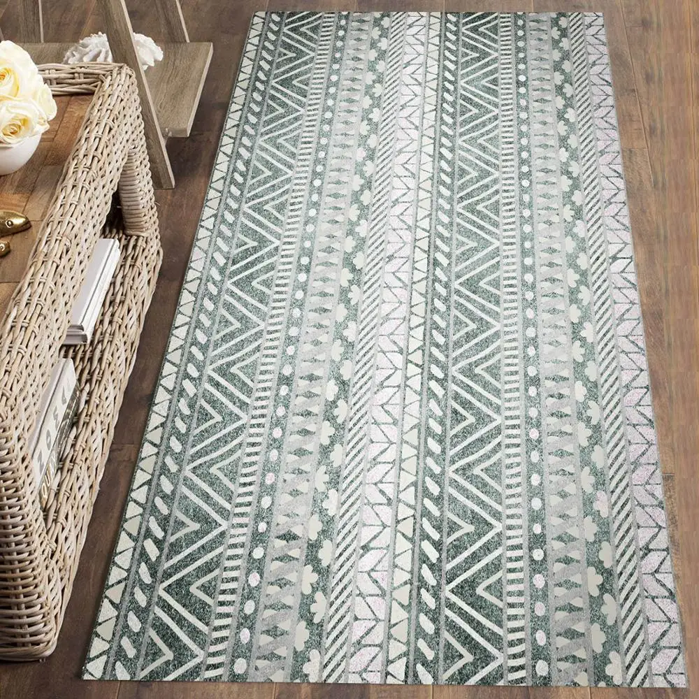

Else Green Gray Authentic Modern Nordec 3d Print Non Slip Microfiber Washable Long Runner Mat Floor Mat Rugs Hallway Carpets