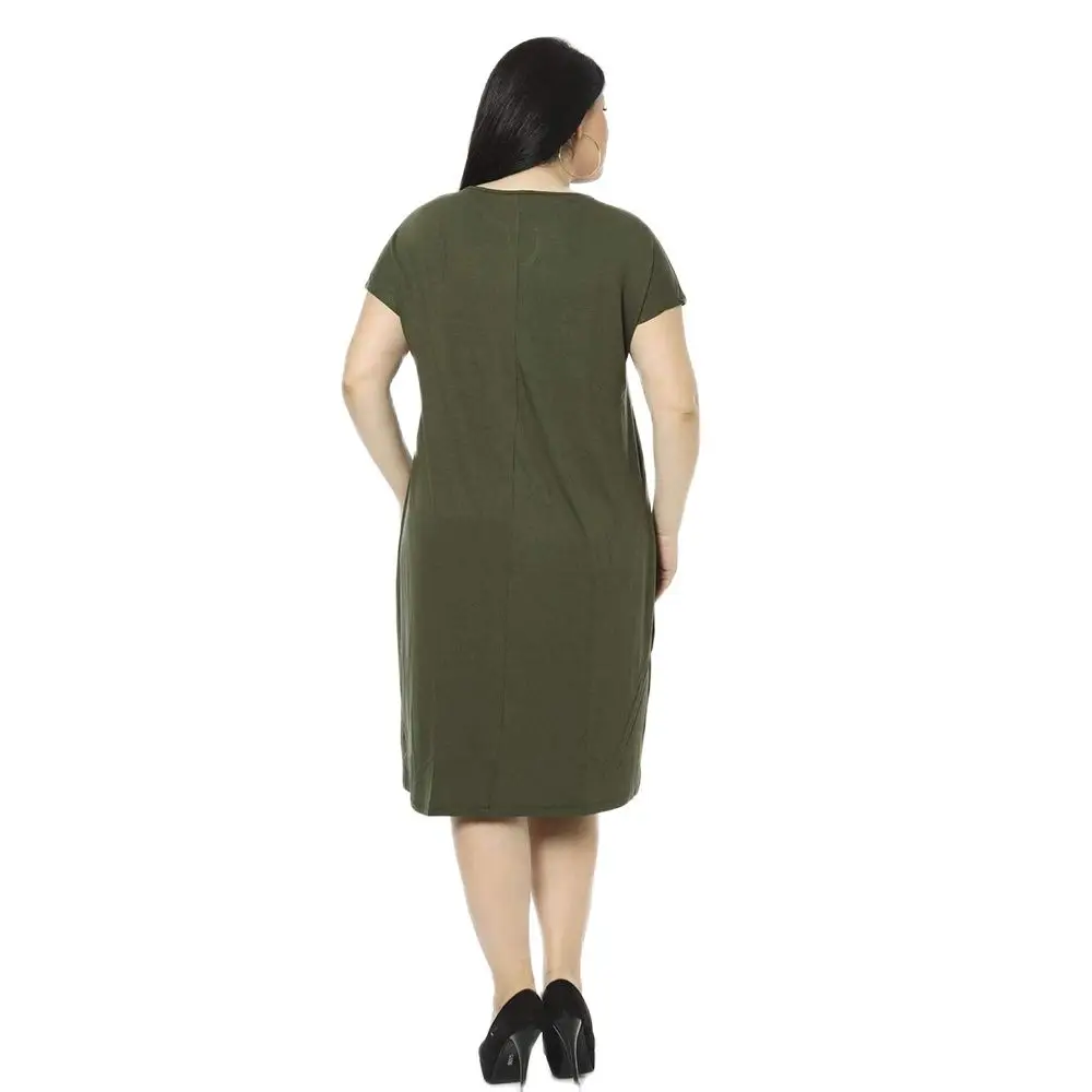 Женское платье с круглым вырезом Hanezza однотонное Креповое коротким рукавом и