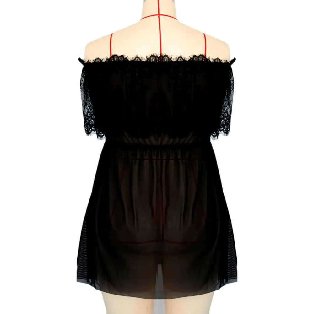 Женское кружевное белье больших размеров ночная рубашка с открытыми плечами 1XL-4XL