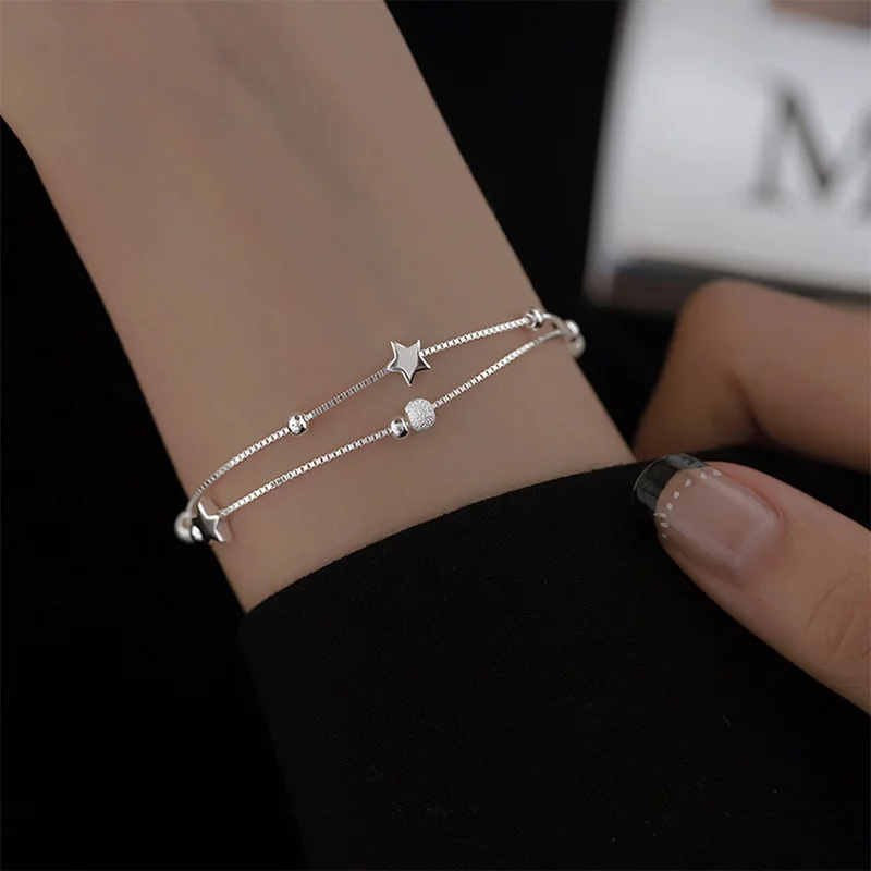 

Double Layer Link Chain Star Butterfly Pendant Bracelet For Women Girls Simple Zircon Wave Bracelet Charm Girls Party Jewelry