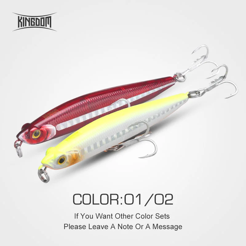 Kingdom Fishing Тонущая приманка карандаш 95 мм 19 г 80 мм 14 г 70 мм 9 г искусственная жесткая приманка воблеры Новое поступление для морского окуня модель 7504 - Цвет: Color 01 02