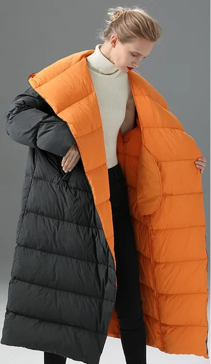 Модная крутая Женская куртка с наполнителем на утином пуху шарф капюшоном