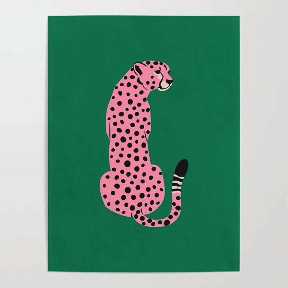 

Home Decor Modular Pink Tiger Green Animal Pictures Wall Art Cartoon Canvas Hand Painted Oil Painting Living Room Modern Artwork