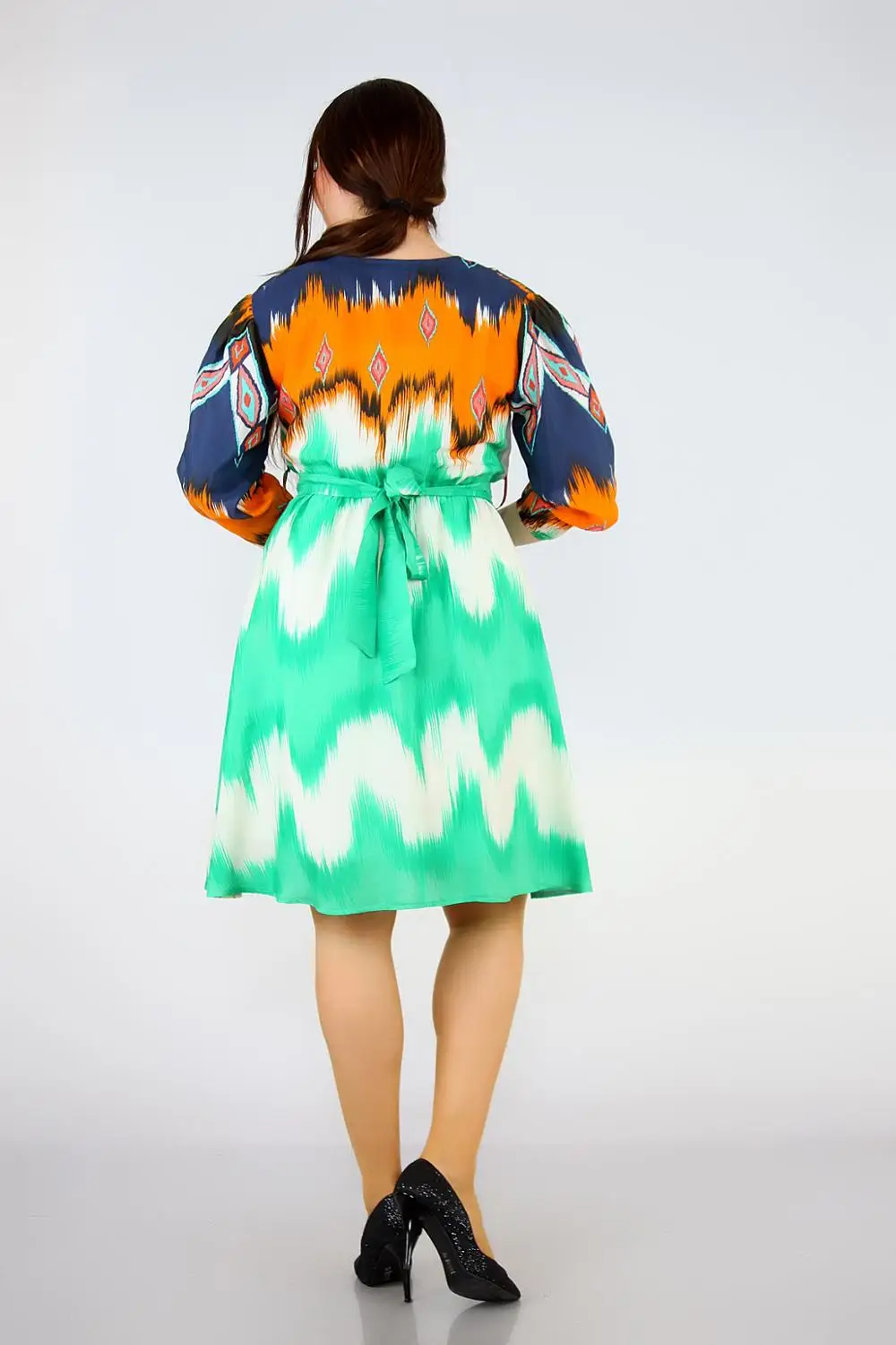 Женское шифоновое платье большого размера с рукавом три четверти зеленое 1466 |