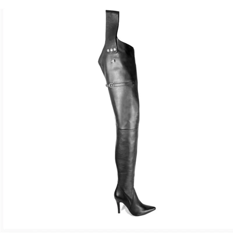 

2020 Women Sexy Thin High Heel Over Knee Boots Faux Suede Chunky Fashion Rihanna Thigh High Boots Waist Belt Strap Zip Shoes
