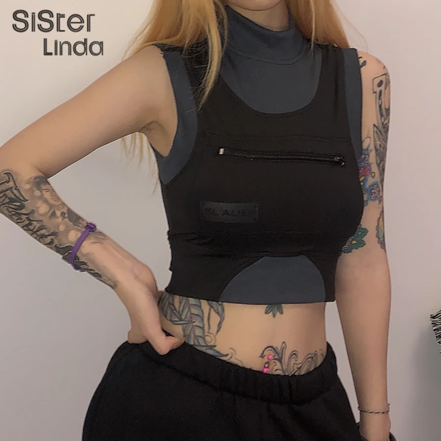 Женский укороченный топ Sisterlinda облегающий Топ в стиле пэчворк с буквенным