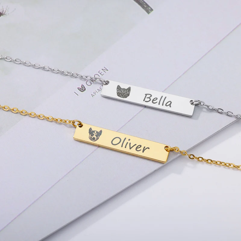 

Custom Pet Name Photo Necklace for Women Personalized Portrait Cat Dog Necklace Stainless Steel Jewelry Friend Mom Memorial Gift