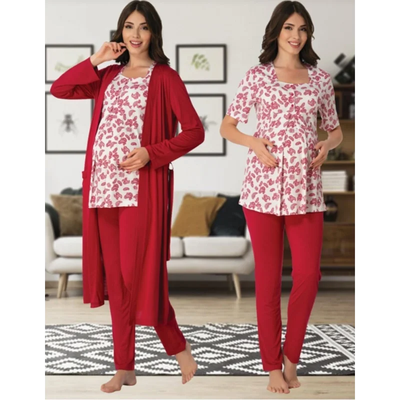 Women's Pajamas Set and Dressing Gown Turkish Cotton Production Pregnant Hospital Comfortable Clothing Soft Fabric enlarge