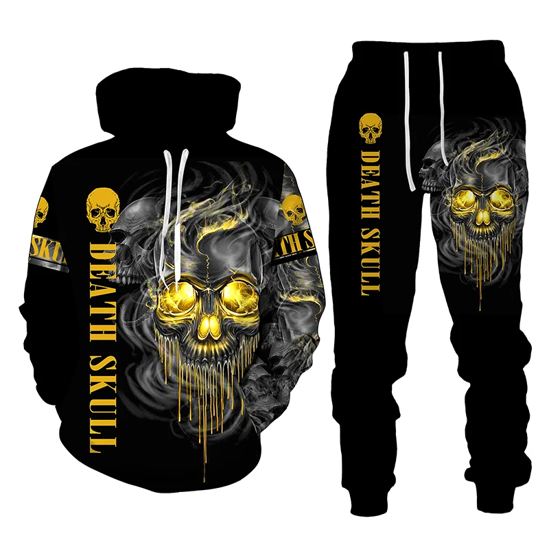 

Unisex Hoodie Top Trousers Sports Suit Fashion Skull 3D Printing Casual High Quality Set
