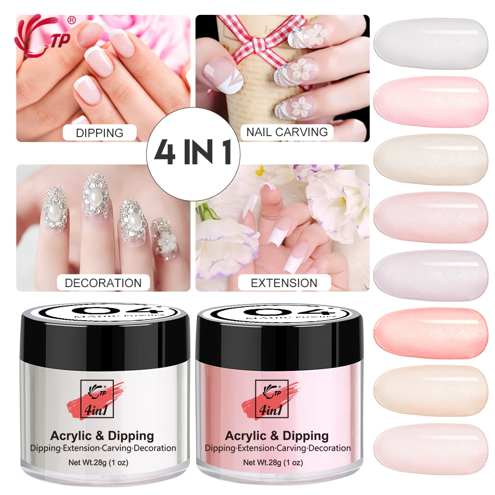 

TP 28g 1oz 12 Color 4 in 1 Nail Acrylic & Dipping Powder French Nails Art Carving Extension Decoration Dip Powder System