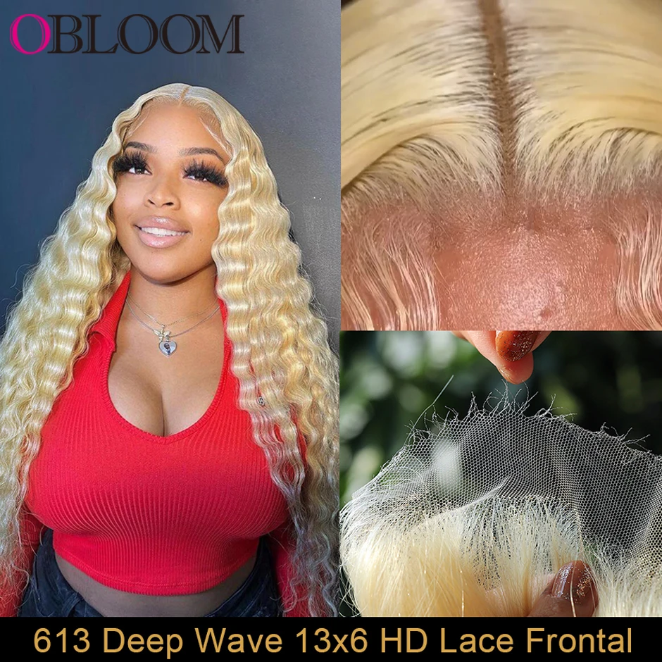Deep Wave 613 Blonde 13x6 HD Lace Frontal Pre plucked Invisible 5x5 HD Lace Closure Only Free Part 100% Brazilian Virgin Hair