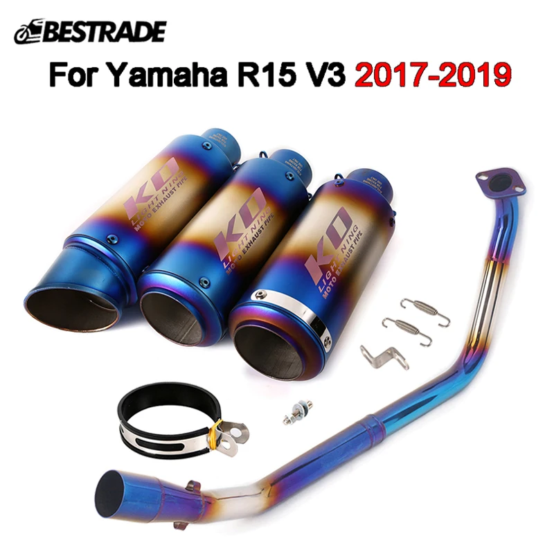 

Slip on Motorcycle Exhaust System 51mm Muffler Tips Mid Connect Link Pipe For Yamaha R15 V3 2017 2018 2019 Stainless Steel