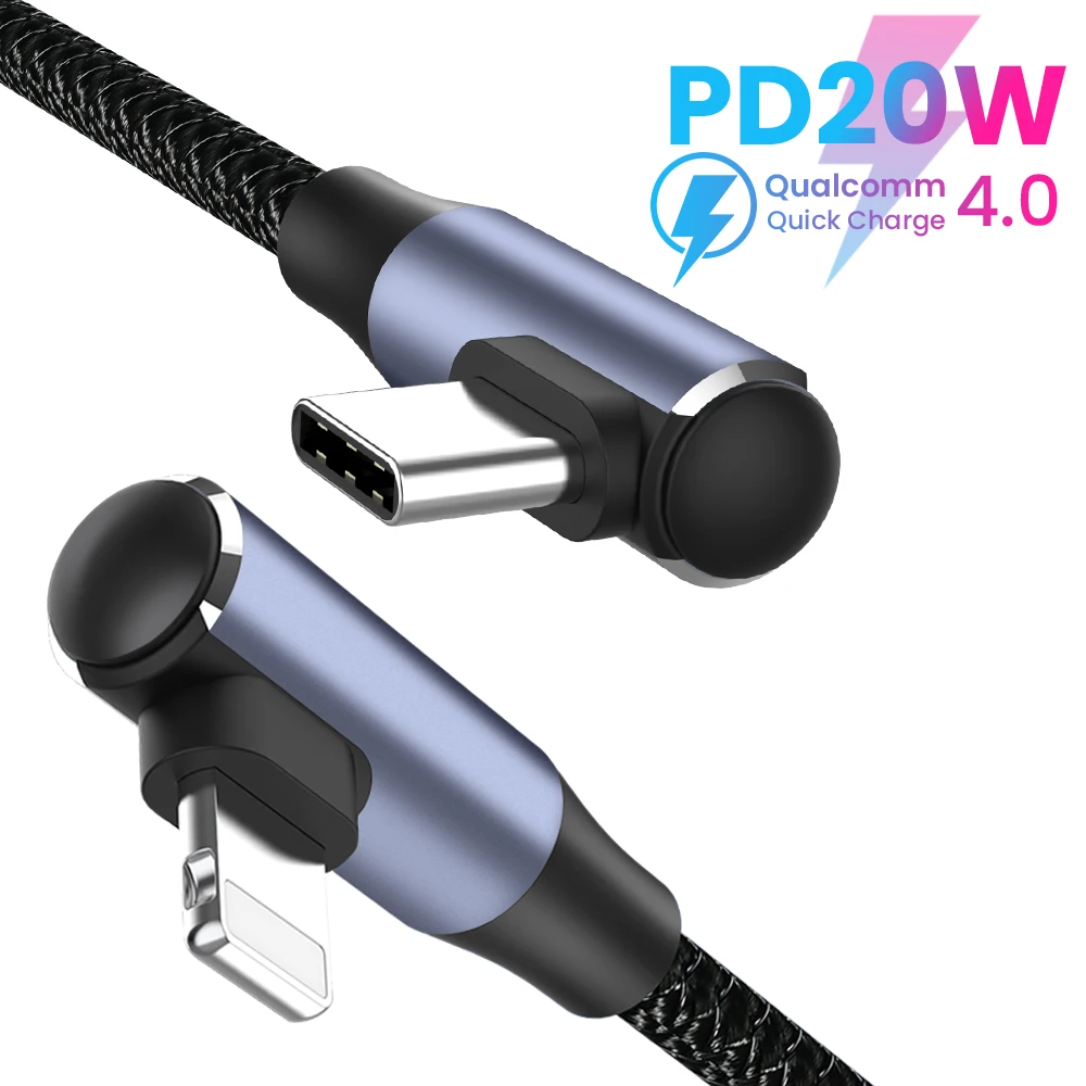 Cable USB de doble codo PD para iPhone, Cable de datos de...