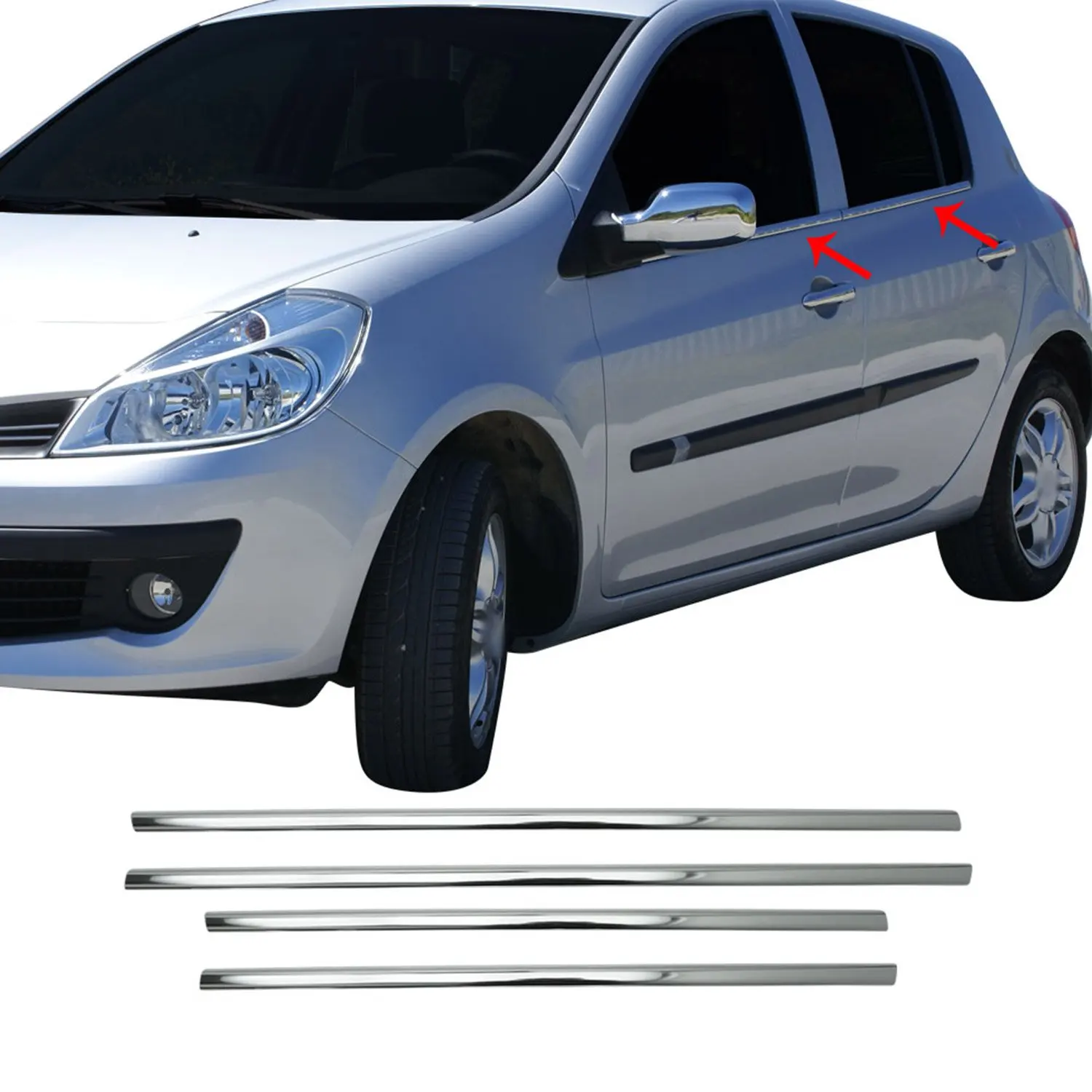 

Хромированная оконная рама Renault Clio 3, отделка из нержавеющей стали (2006-2011)