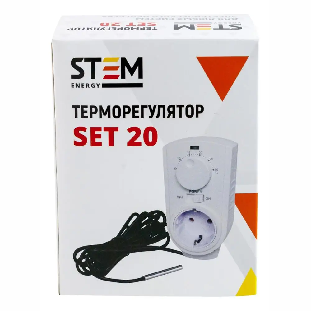 Механический терморегулятор с розеткой STEM Energy SET 20 220В 16А регулятор температуры