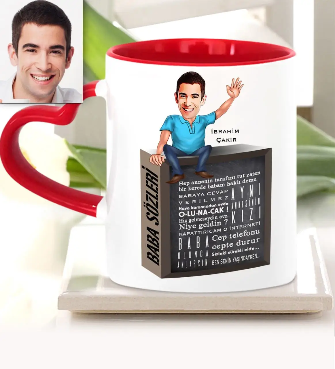 

Personalized Fathers Day Themed Caricature Of Red Heart Mug cup 32-514