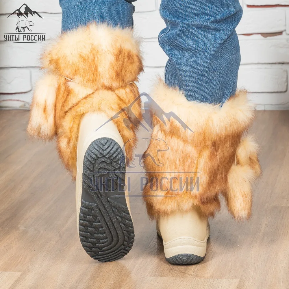 Унты женские натуральные цвет персиковый сапоги зимние высокие ботинки