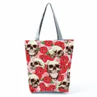 Женская сумка-тоут с цветочным принтом, вместительные экологически чистые сумки для покупок на Хэллоуин, модные портативные сумки с открытым карманом