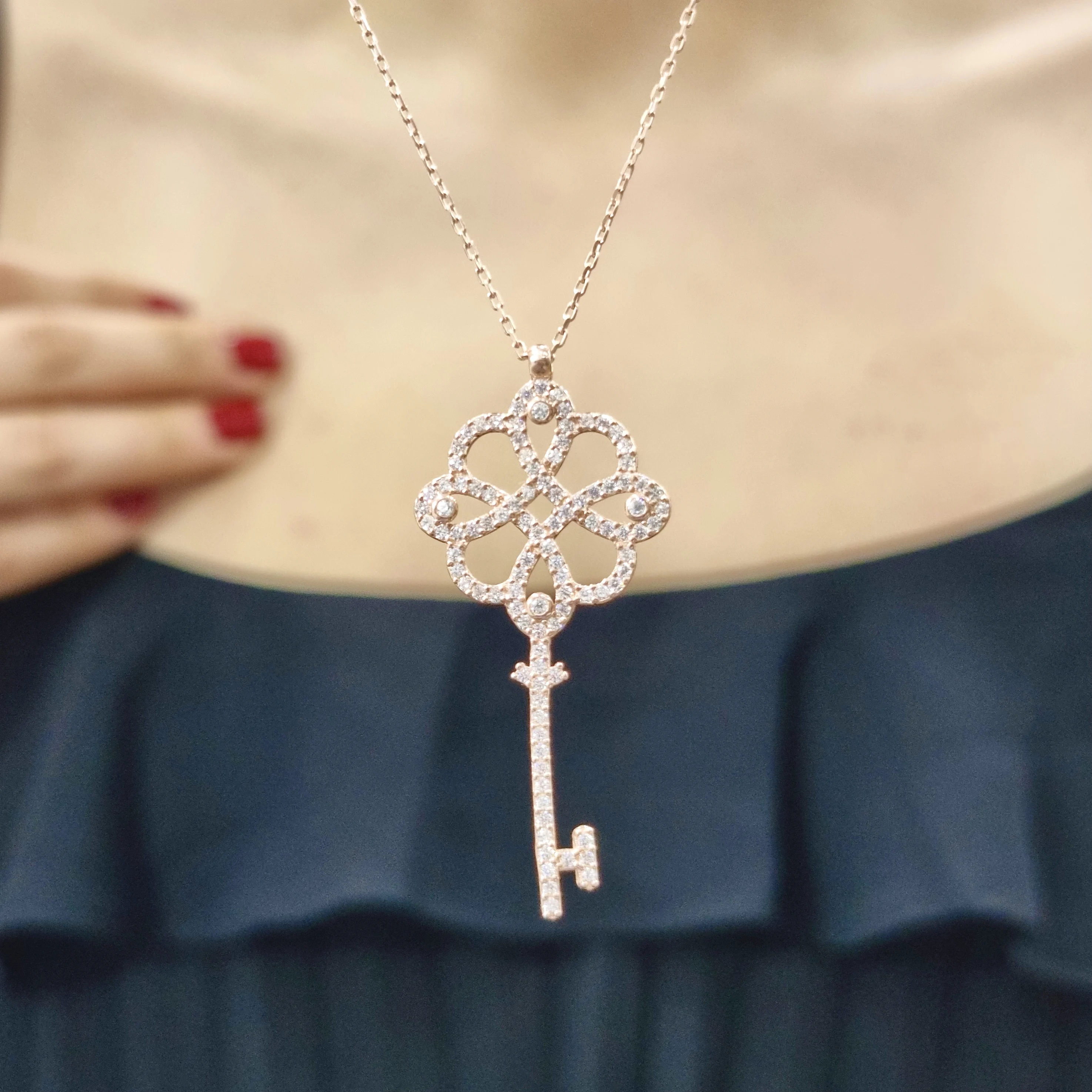 

Ключ 925 Стерлинговое серебро, золото, розовое ожерелье из циркона для женщин и девочек, ручная работа, модное ювелирное изделие, элегантный в...