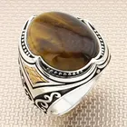 Арабский серебряное кольцо Овальной Коричневый тигровый глаз каменное серебряное кольцо Для мужчин серебряное кольцо Сделано в Турции сплошной 925 пробы серебро